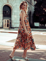 Vestido largo floral con espalda baja