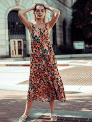 Vestido largo floral con espalda baja