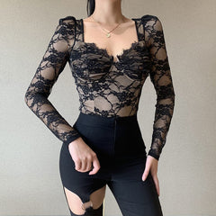 Top bustier de manga larga con encaje ajustado