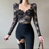 Fitted Lace Long Sleeve Bustier Top