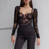 Fitted Lace Long Sleeve Bustier Top