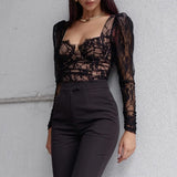 Fitted Lace Long Sleeve Bustier Top