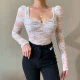 Fitted Lace Long Sleeve Bustier Top