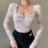 Fitted Lace Long Sleeve Bustier Top