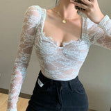 Fitted Lace Long Sleeve Bustier Top