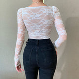 Fitted Lace Long Sleeve Bustier Top