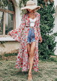 Tropical Floral Print Maxi Robe