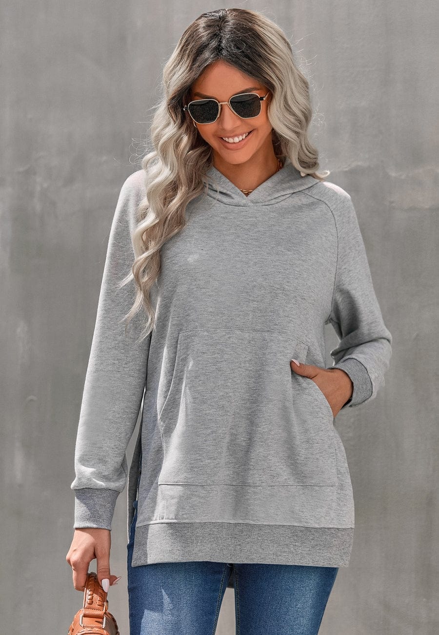 Solid Color Side Slit Hoodie