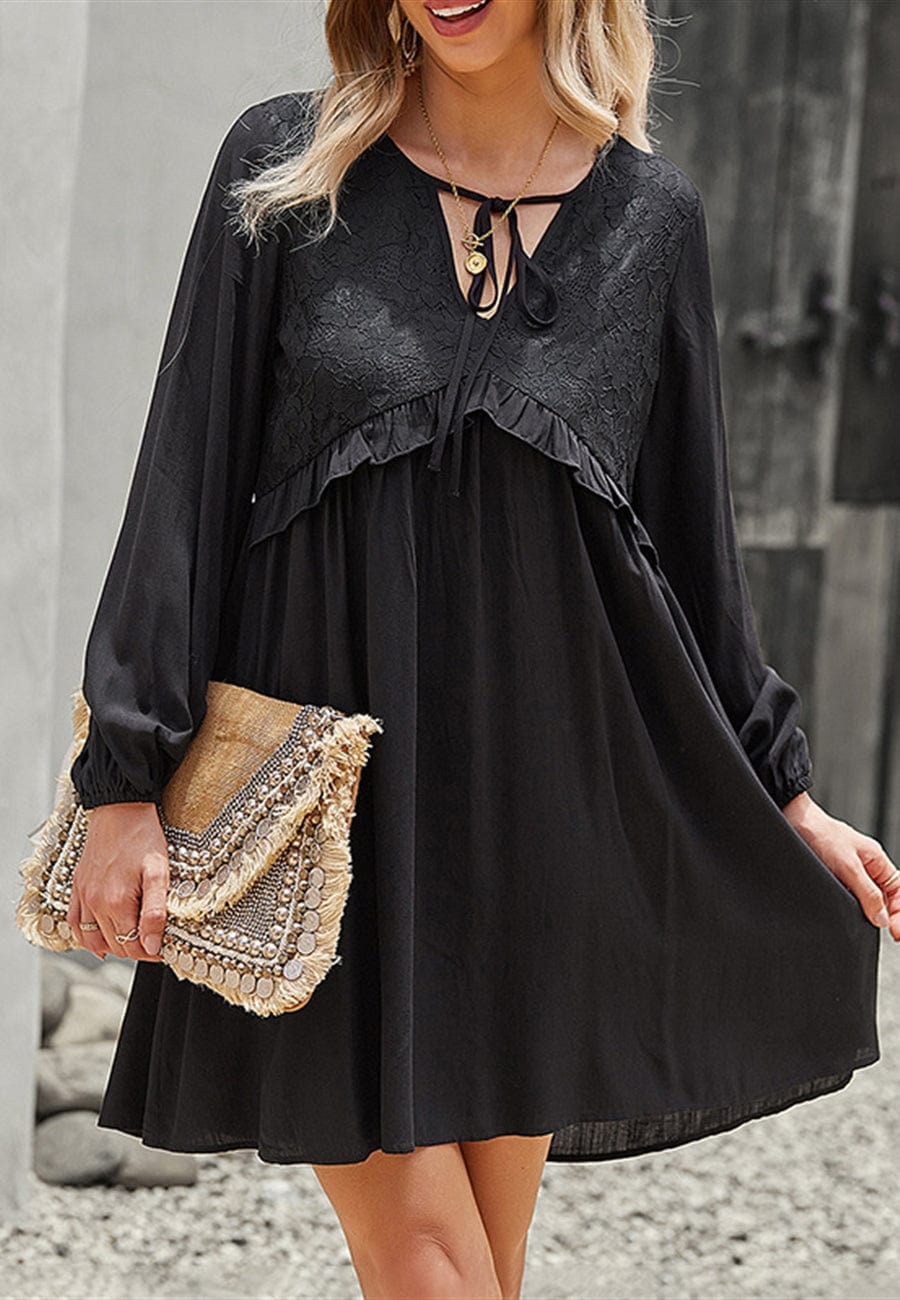 Lace Detail Bishop Sleeve Dress