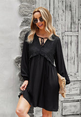 Lace Detail Bishop Sleeve Dress