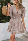 Floral Patterned Shirred Waist Dress