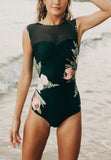 Flower Print Backless One-Piece Swimsuit