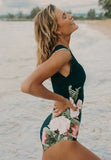 Flower Print Backless One-Piece Swimsuit