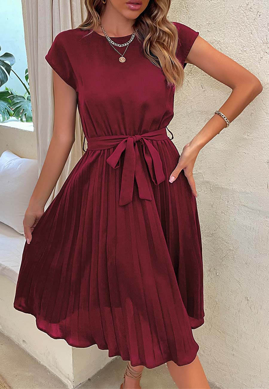 Pleated Detailed Belted Dress