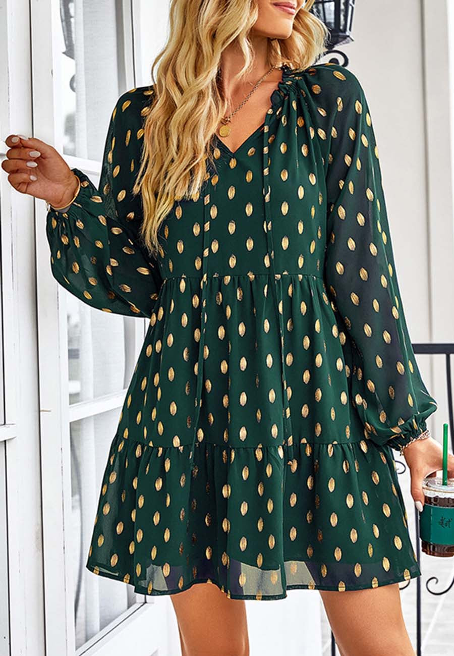 Tie Neck Spotted Dress