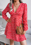 Plunge Floral Long Sleeve Dress