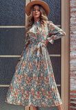 Vintage Floral Pleated Midi Dress