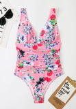 Floral V-Neck One Piece Swimsuit