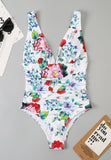 Floral V-Neck One Piece Swimsuit