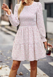 Smocked Chest Long Sleeve Floral Dress