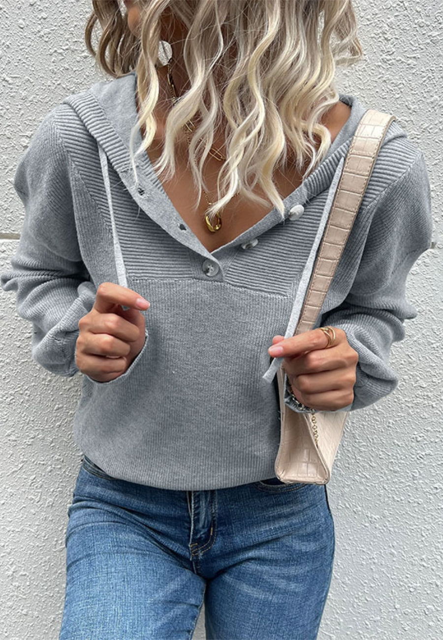 Henley Ribbed Knit Hoodie