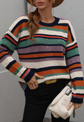 Vintage Pullover mit Streifen und überschnittenen Schultern 