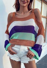 Mehrfarbig gestreifter Pullover mit schulterfreiem Schnitt 