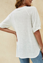 Contrast Button Sleeve Casual Top