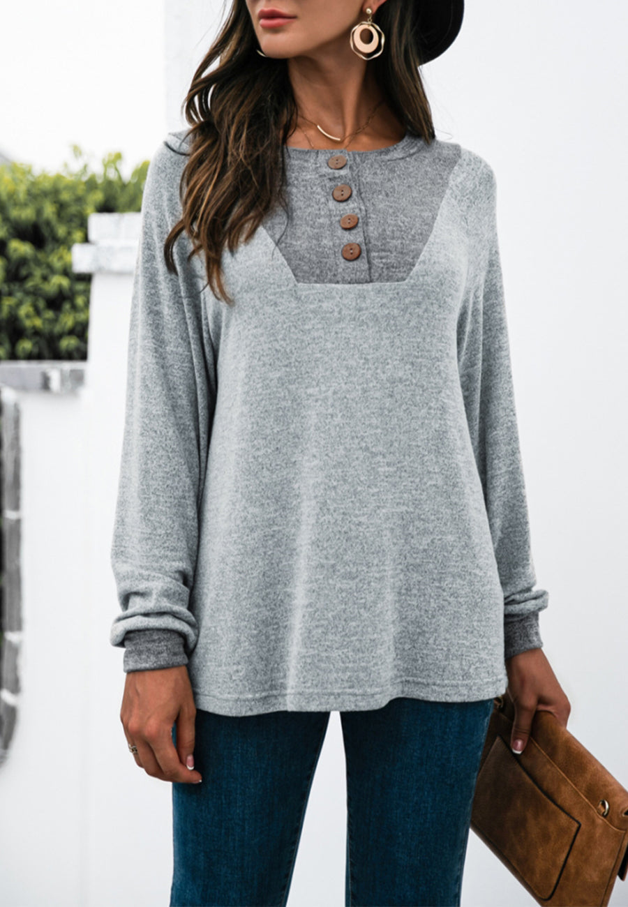 Two Tone Light Henley Sweater