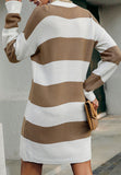 High Neck Striped Sweater Dress