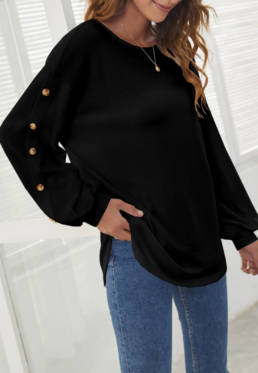 Contrast Button Bishop Sleeve Sweater
