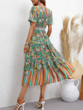 Multicolor Floral Retro Print Dress