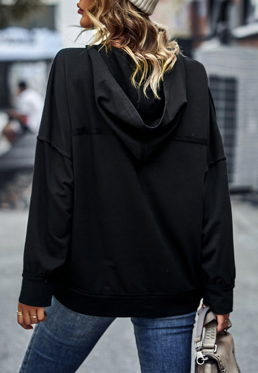 Solid Color Snap Button Henley Sweater