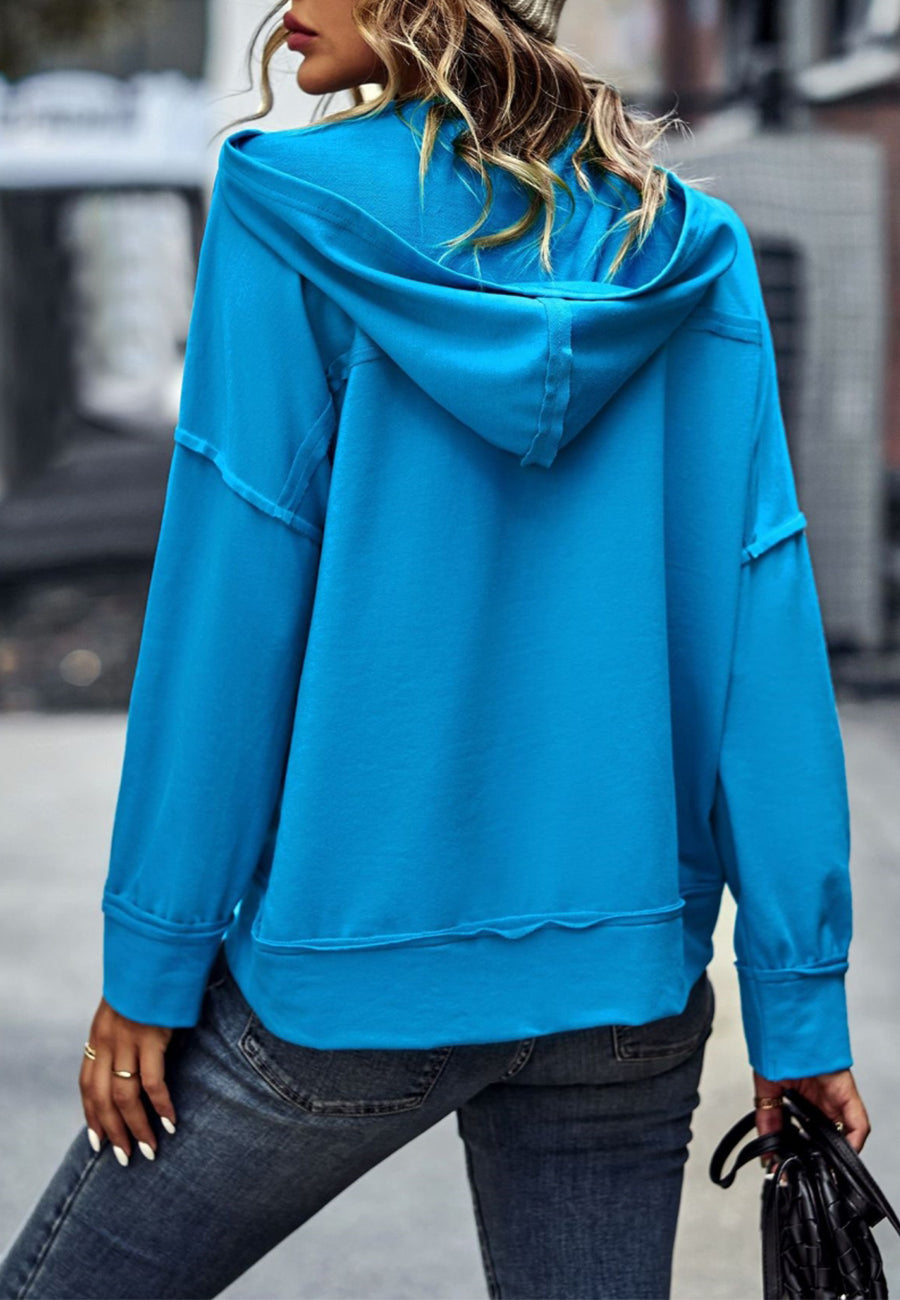 Solid Color Snap Button Henley Sweater