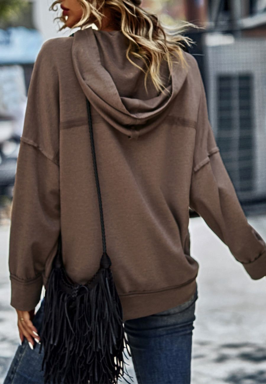 Solid Color Snap Button Henley Sweater