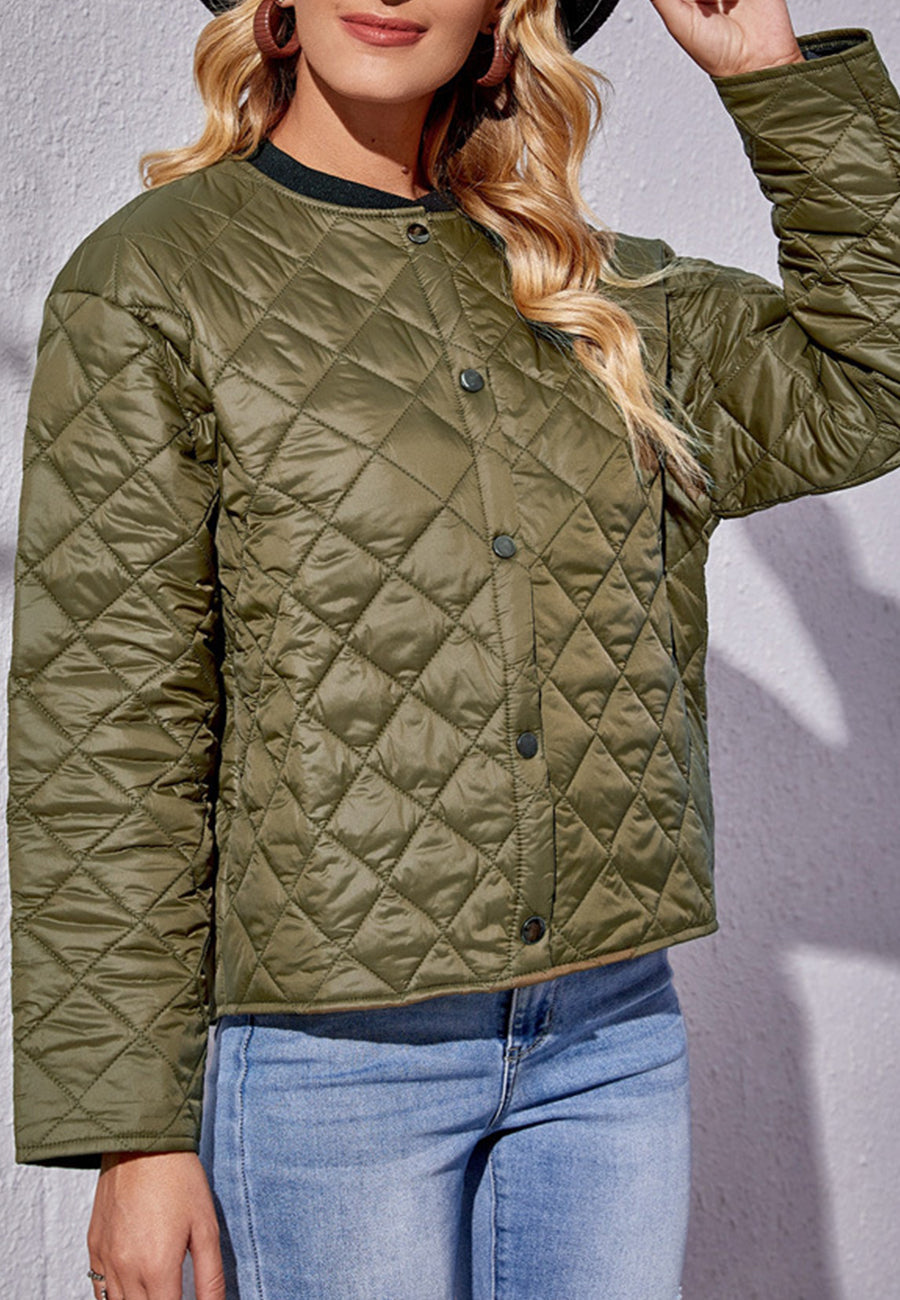 Quilted Button Up Bomber Jacket