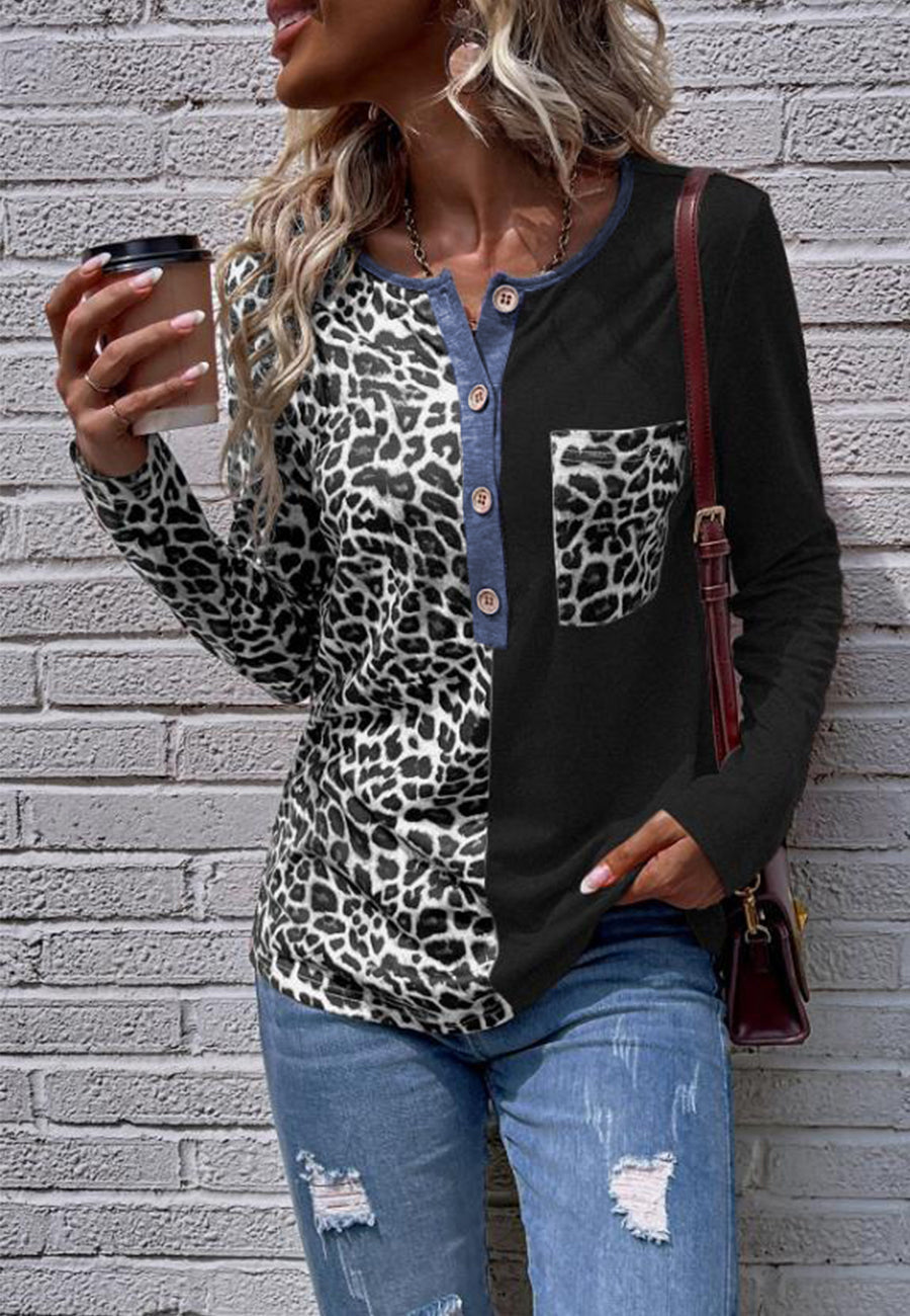 Top Henley de leopardo en dos tonos