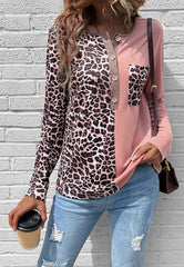 Top Henley de leopardo en dos tonos