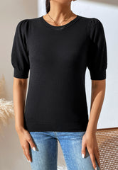 Solid Color Elbow Sleeve Sweater