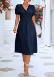 Twist Front Puff Sleeve Dress