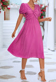 Twist Front Puff Sleeve Dress