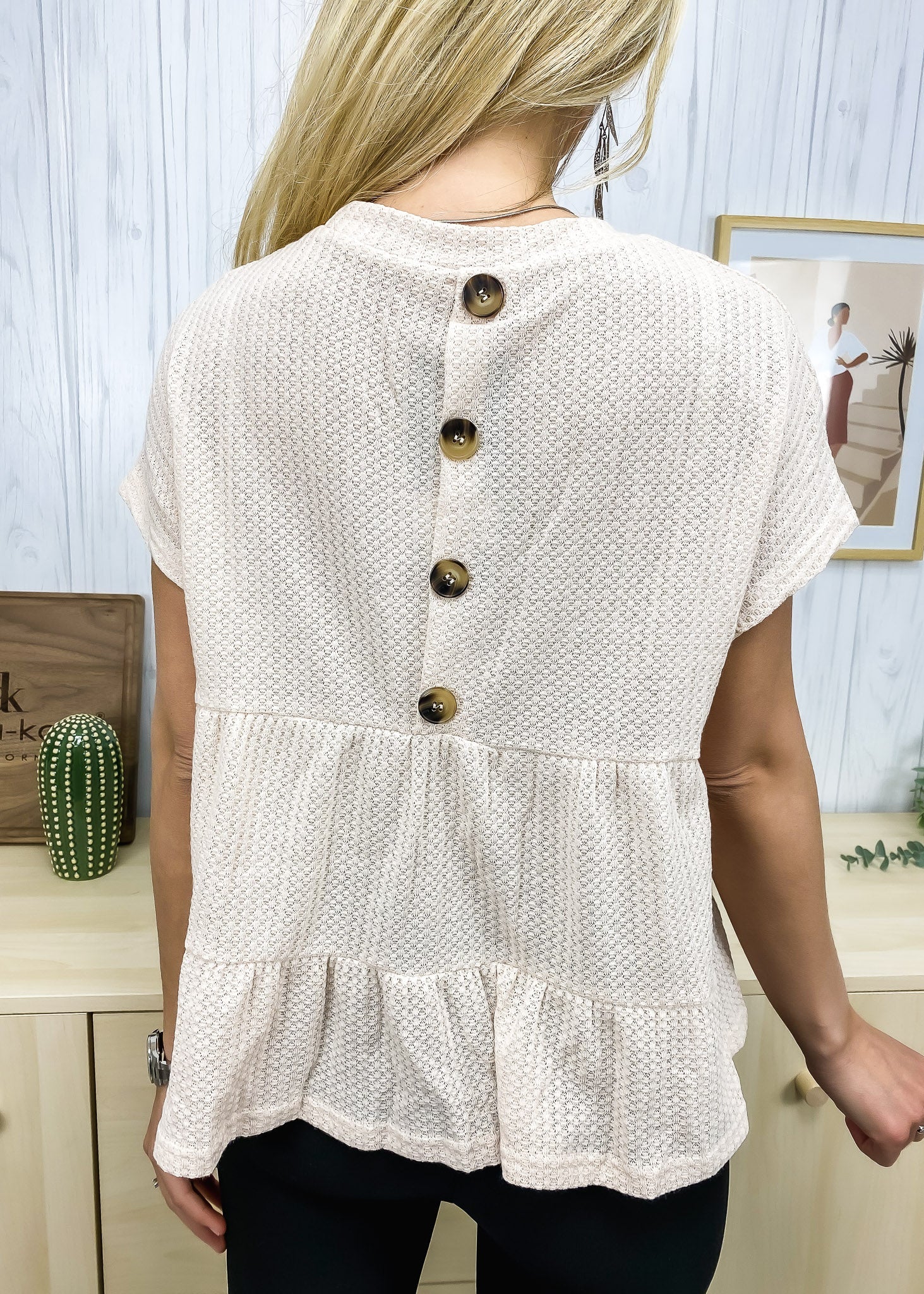 Waffle Knit Tiered Blouse