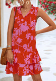 Two Tone Floral Ruffle Dress