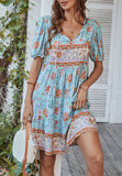 Floral Puff Sleeve Bohemian Dress