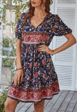 Floral Puff Sleeve Bohemian Dress