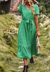 Vestido midi con volantes y estampado floral