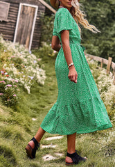 Vestido midi con volantes y estampado floral