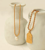 Gold Necklace with Pearl or Embossed Pendant
