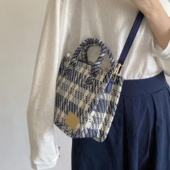 Bolso bandolera pequeño con asa de tweed a cuadros