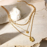 Triple Layered Gold Chain Necklace with Pendants